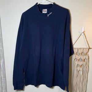 Vintage 90s Yankees Navy Long Sleeve Mock Neck Embroidered Men's Tee Large